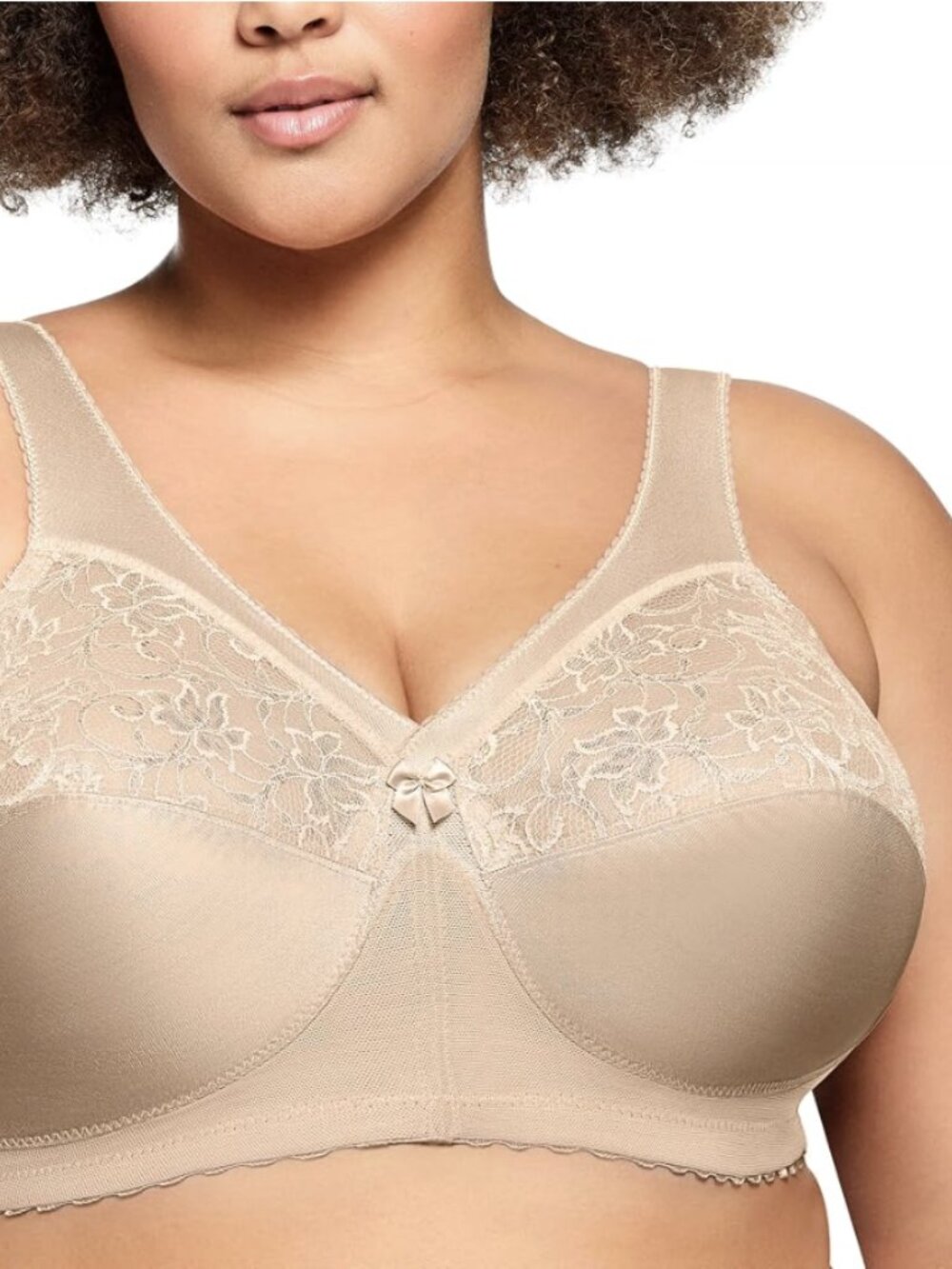 GLAMORISE Magic Lift Full Support Wireless Bra Beige Lace Size 54C Neutral